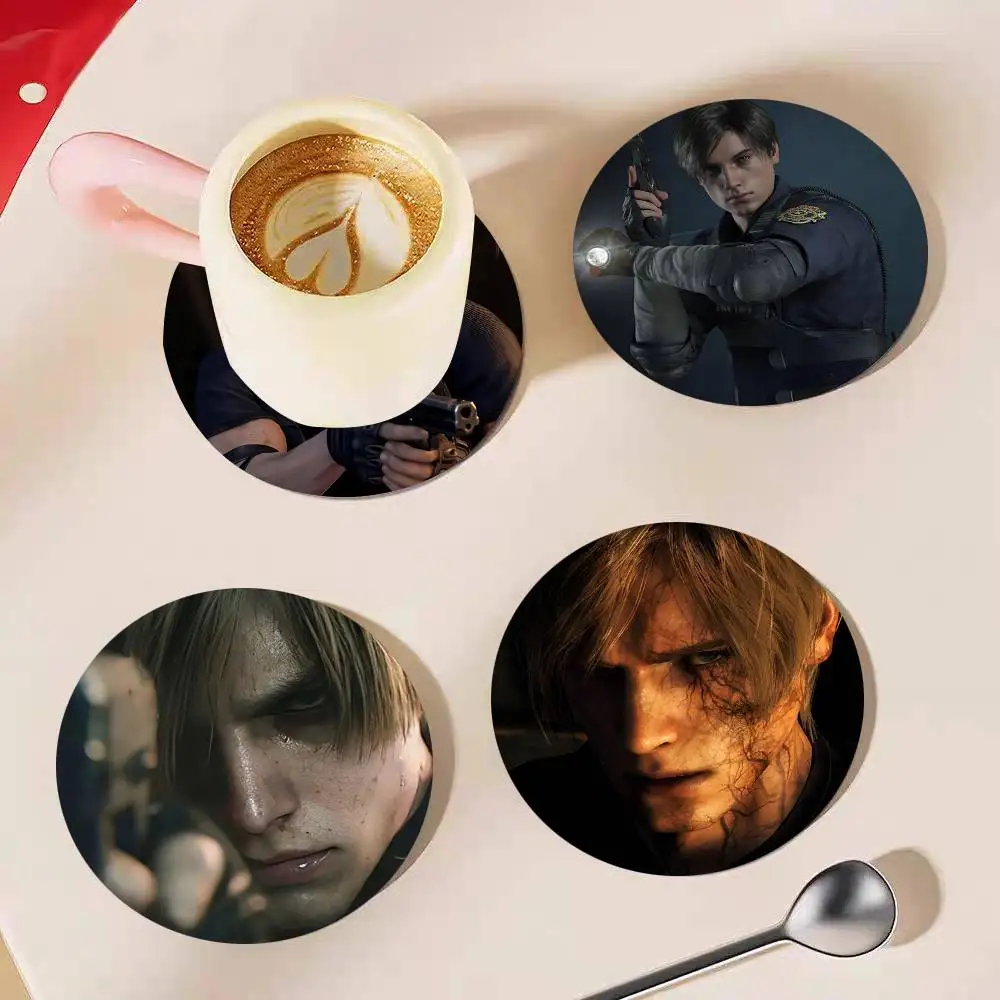 Leon Scott Kennedy Resident Evil Game Round Wooden Coasters Suitable For Restaurants And Coffee Home Gift Choice Holidays