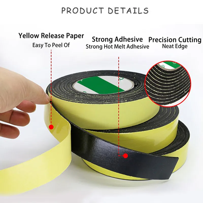 5M 10M 2mm/3mm Single Sided Adhesive Waterproof Weather Stripping Foam Sponge Rubber Strip Tape For Window Door Seal Strip