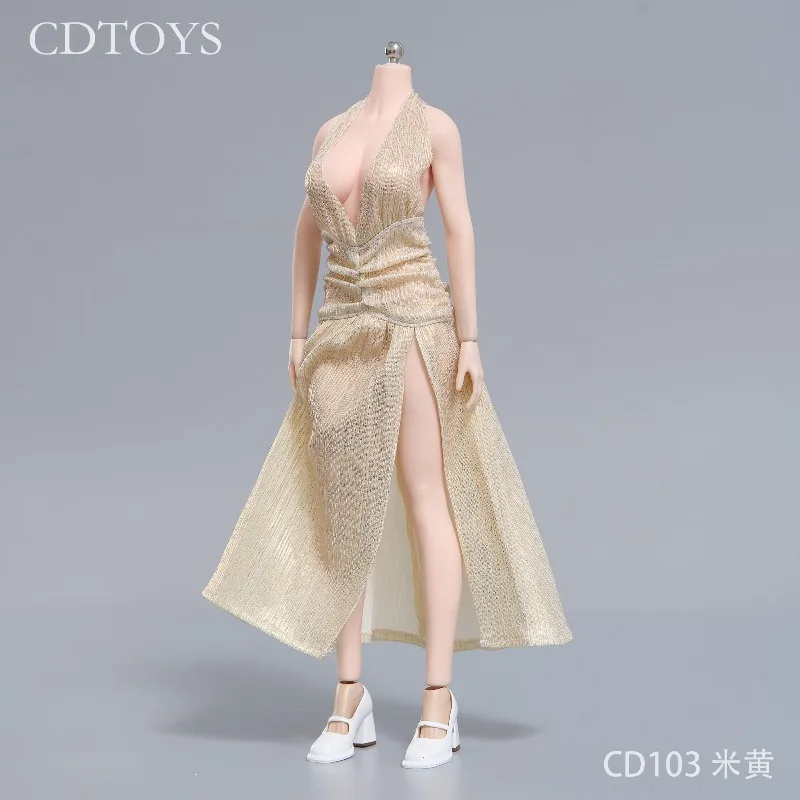 

Presale 1/6 1/12 Scale Action Figure Hanging Neck Slit Dress Evening Dress Clothes Model Fit 12" 6'' Female Soldier Body Decor
