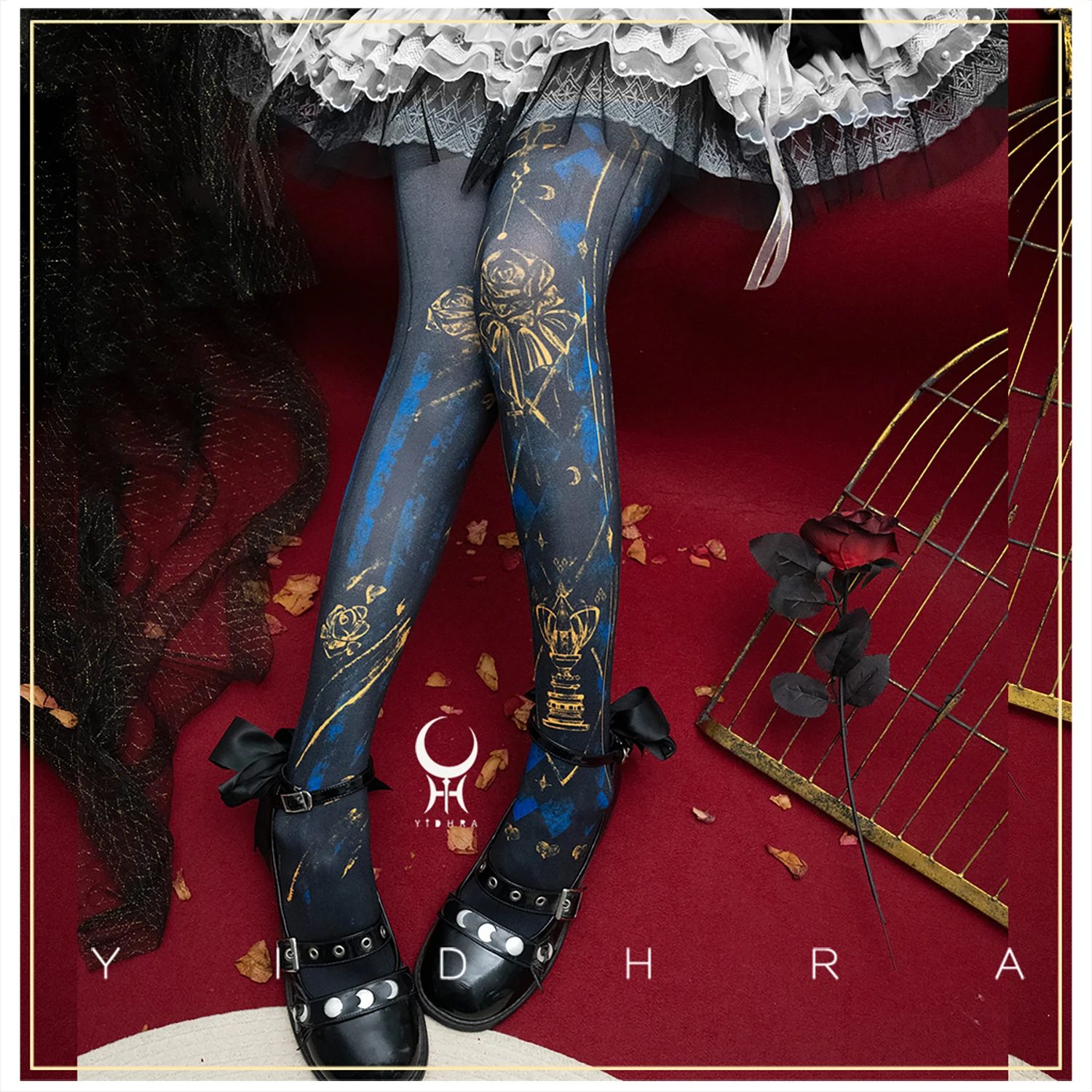 

Court Style Retro Goth Print Lolita Pantyhose Subculture Y2k Girls Halloween Stockings Y2K Tights Cos Stockings