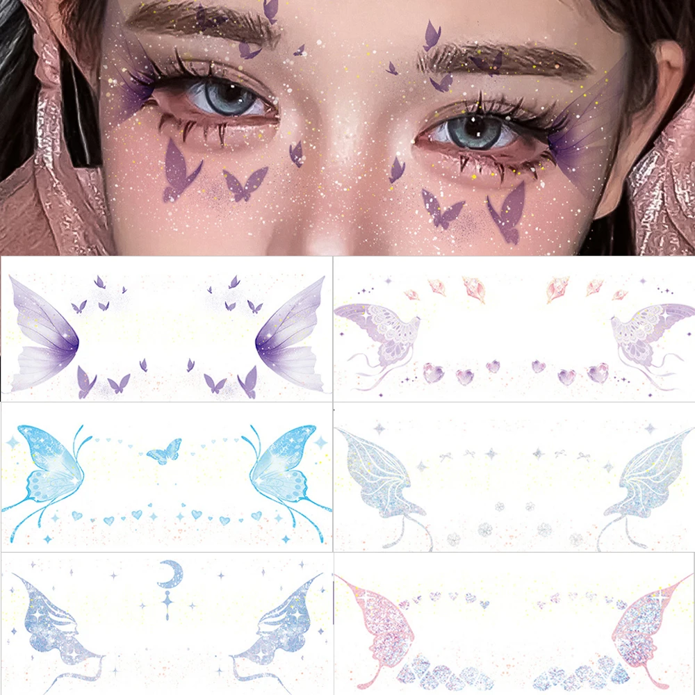

3D Fairy Butterfly Wings Face Tattoo Sticker Glitter Colorful Butterflies Eyebrow Face Makeup Waterproof Temporary Tattoo Decals