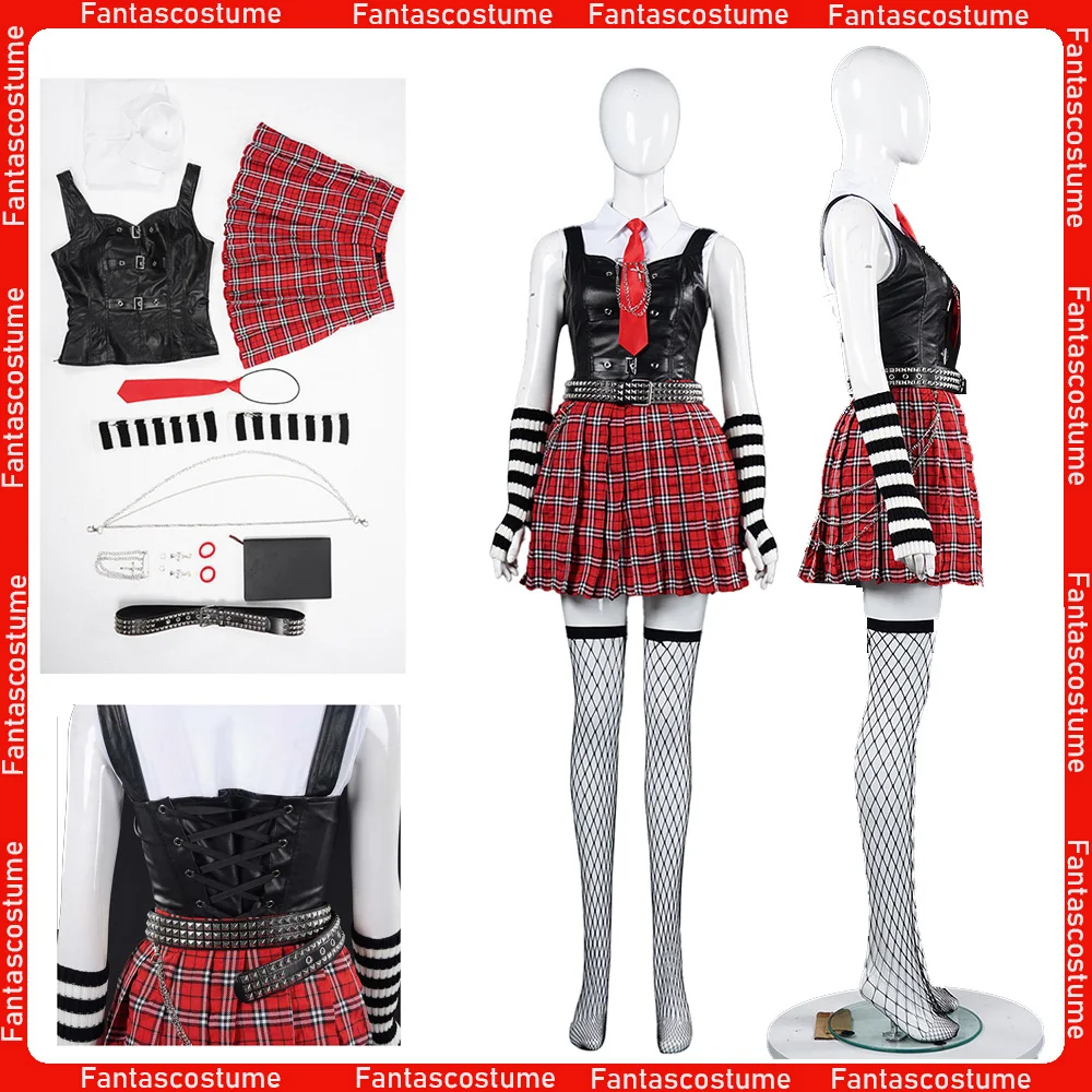 

Anime Roleplay MisaMisa Cosplay JK Costume Women's Shirt Vest Red Plaid Skirt Gloves Tie Outfits for Halloween Carnival Disguise