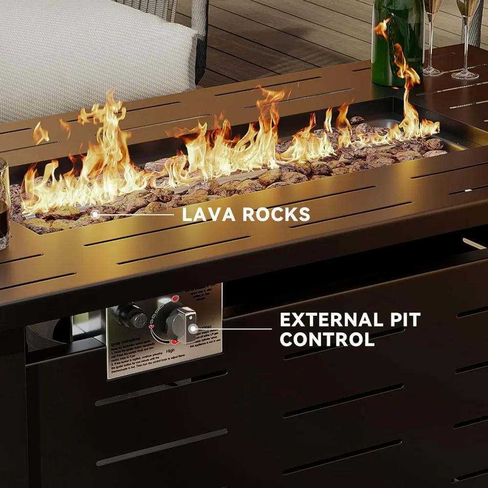 حفرة حريق البروبان مقاس 41 بوصة - طاولة حفرة نار تعمل بالغاز بقدرة 5000 وحدة حرارية بريطانية مع غطاء قابل للإزالة وصخور الحمم البركانية، طاولة حفرة نار مستطيلة للخارج #5