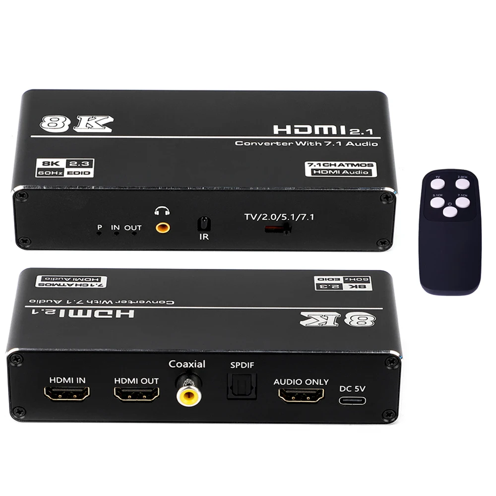8K 4K 120Hz HDMI 2.1 Audio Extractor Aluminum, Optical Toslink SPDIF Coaxial Adapter 7.1CH for HDTV Converter