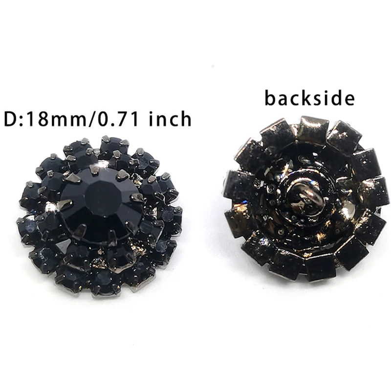 High Quality Black Rhinestone Buttons Of Clothing Elegant Handmade Decor Metal Button Of Women Coat Sewing Accessories DIY 6pcs