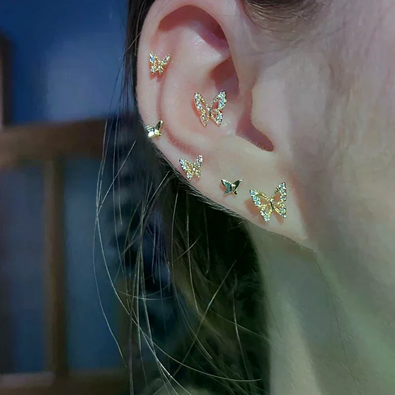 6Pcs/set Crystal Stud Earring Set Simple Butterfly Zircon Earrings For Women Girl Party Wedding Engagement Jewelry Accessories