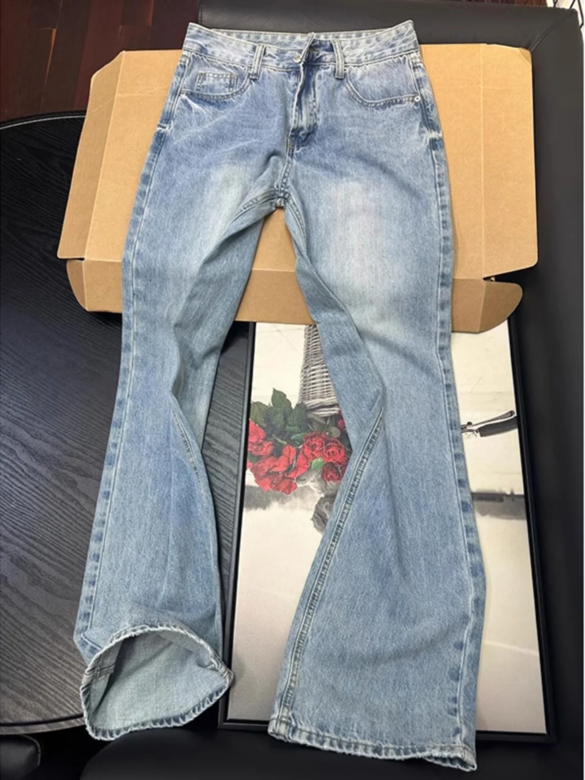 

Waed Light Blue Men's Slim Fit Straight Leg Jeans Spring Cleanfit American Retro Pants Wear Resistant Long Trousers