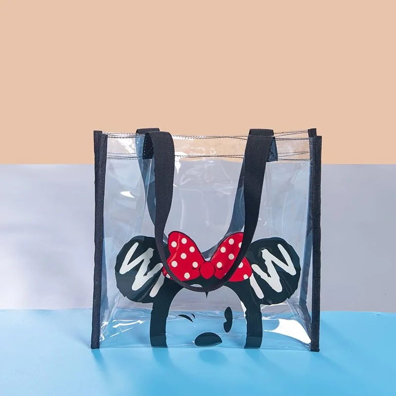 30x30cm Disney cartoon Minnie Solid Color Transparent Women\'s Bag Fashion Large Capacity  Cartoon Cute  Shopping Bucket Bag