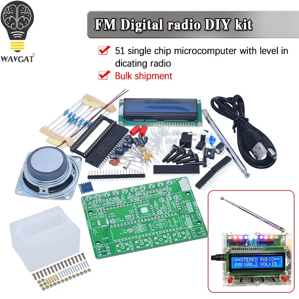 DIY Kit TDA5807 Digital FM Radio Receiver with 5W Amplifier 87-108MHZ LCD1602 Display STC89C52 Controller Audio Level Indicator