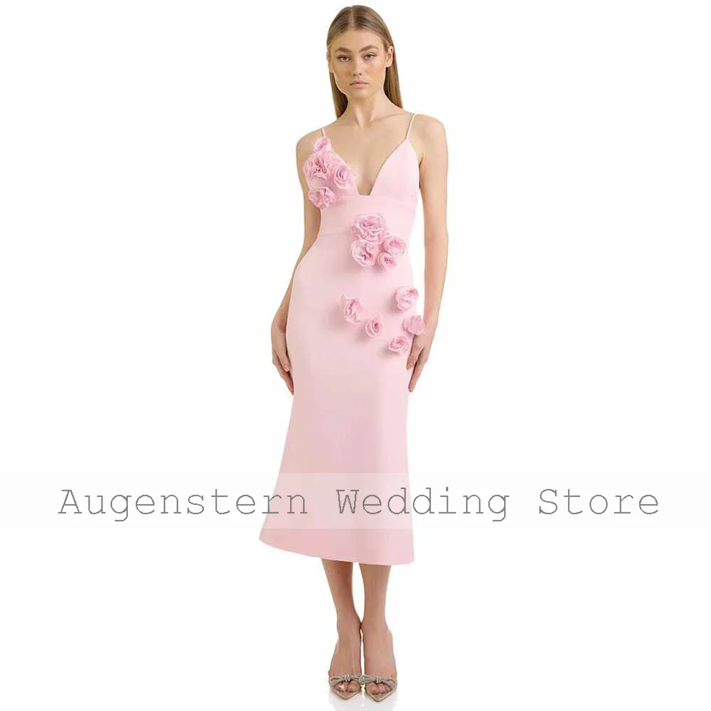 Sweetly Women's Cocktail Dresses 2026 Jersey Mermaid/Trumpet Birthday Dress Pink Spaghetti Strap 3D flowers Backless Prom Dress
