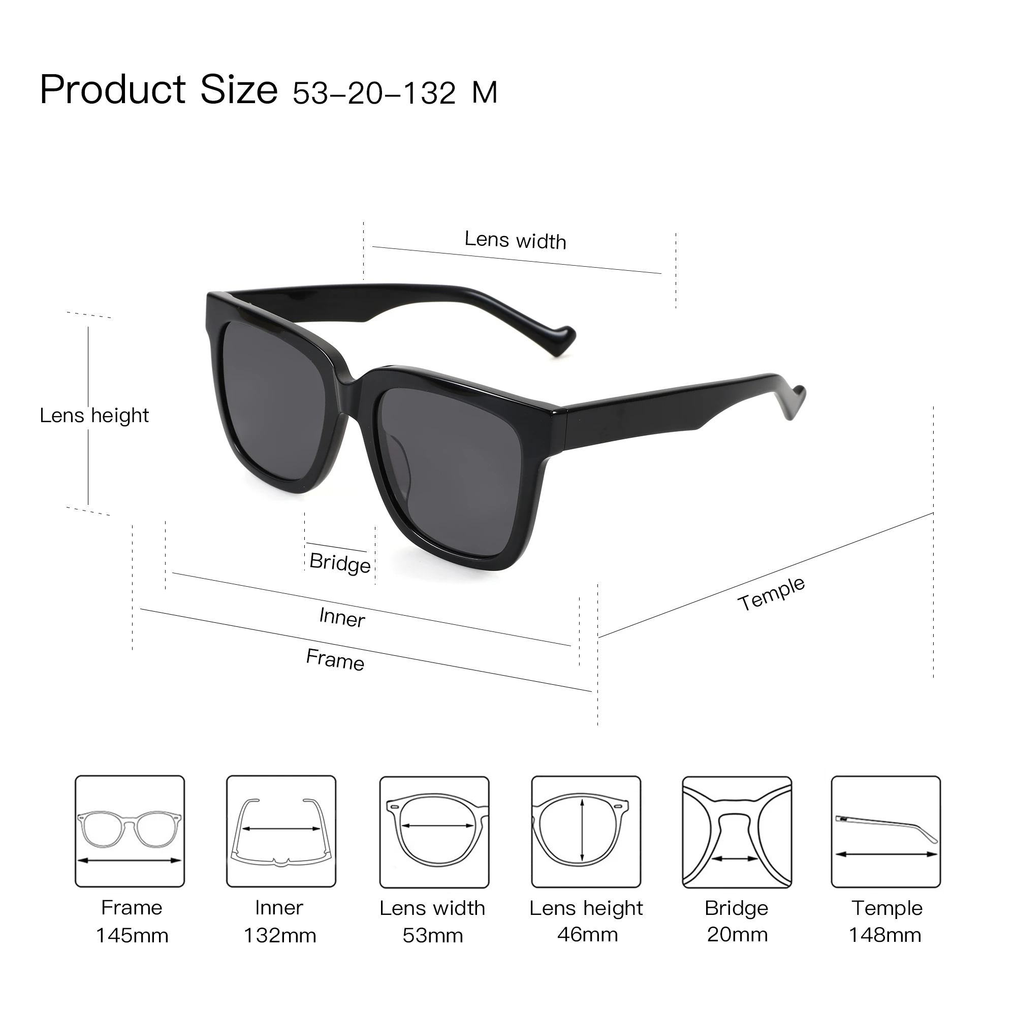AIR EIGHT M Size Square Handmade Acetate For Men Prescription Sun Glasses Polarized UV400 TAC Lenses Outdoor Eyewear