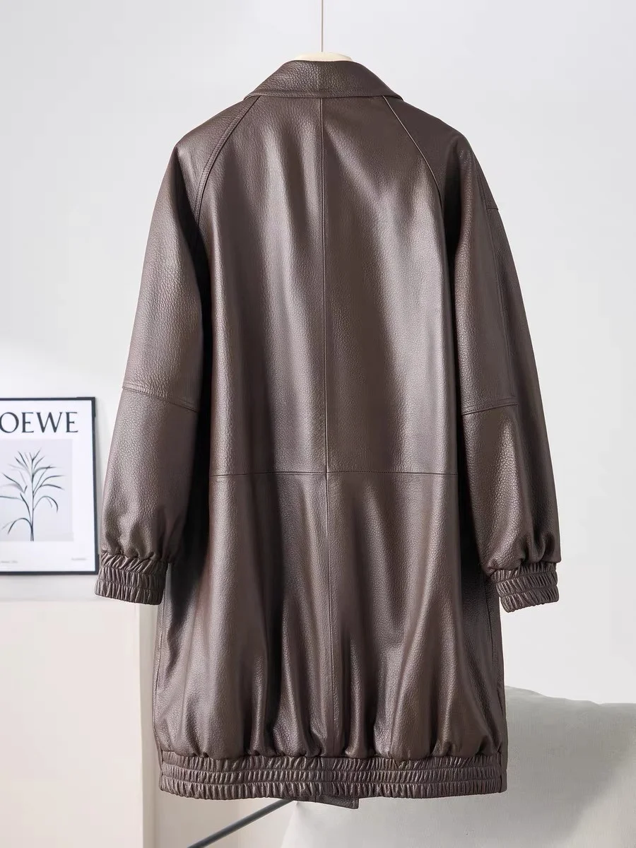 한국 스타일 루즈핏 최고급 양가죽 정장 재킷 여성용 롱 오버사이즈 뉴트럴 싱글 브레스티드 블랙 재킷