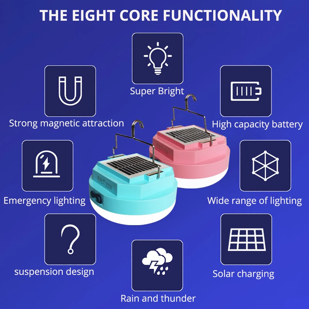 15600mAh Solar Rechargeable LED Camping Strong Light with Magnet  Portable Torch Tent Light Work Maintenance Lighting 100000lums