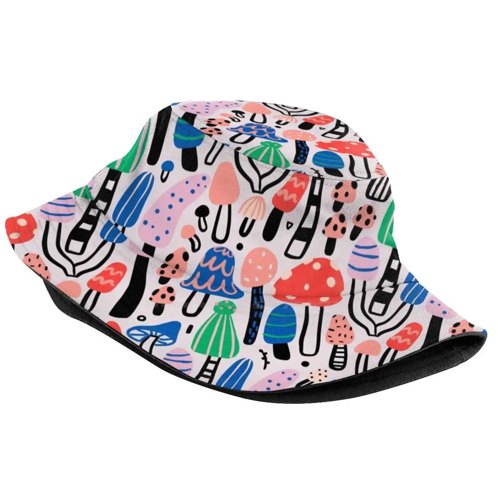 Bold Cool Mushrooms Pattern. Sun Cap Fisherman Hat Bucket Hats Cool Bold Funky Funny Food Ingredient Fungus Nature Background