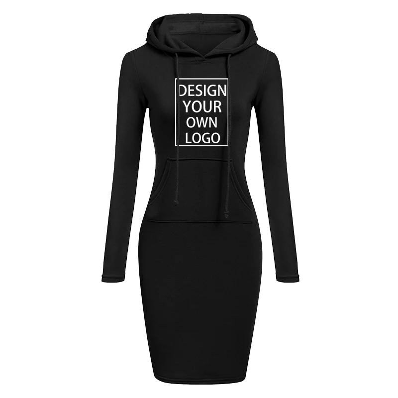 Personalizado moda feminina com capuz vestido de camisola outono e inverno manga comprida hoodie vestido fino ajuste pullovers camisola vestido