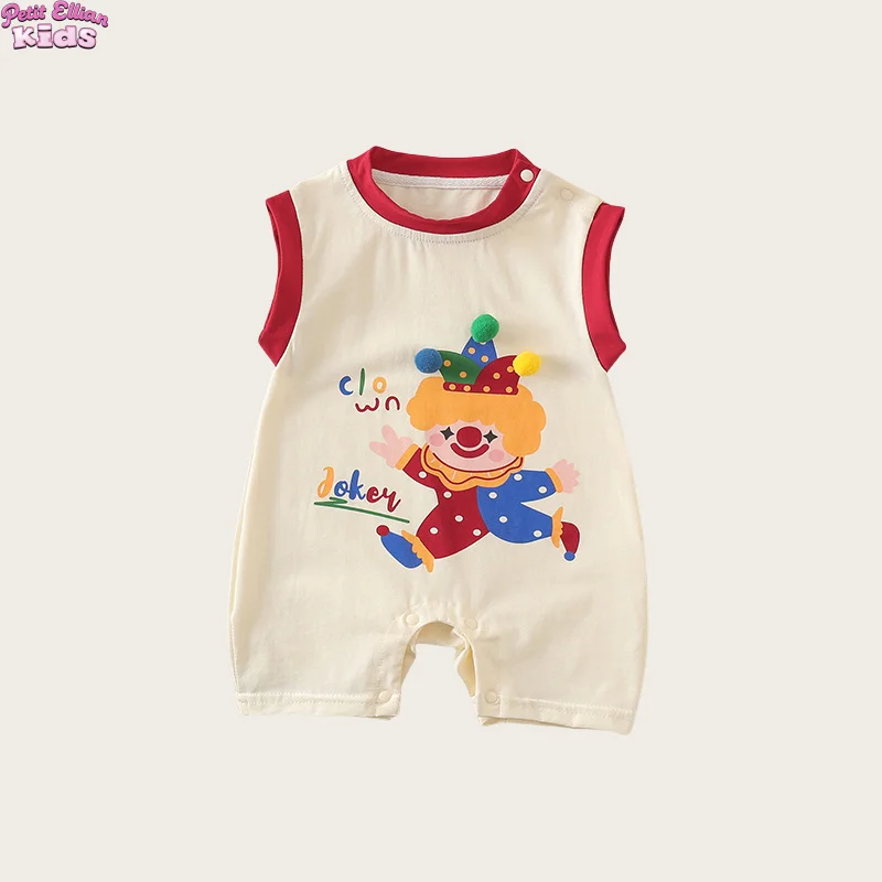 

Adorable Baby Boys Girls' Cotton Clown Print Open - Shoulder Shorts Romper Cute and Fun for 0 - 3 Y Newborn Summer Bodysuit