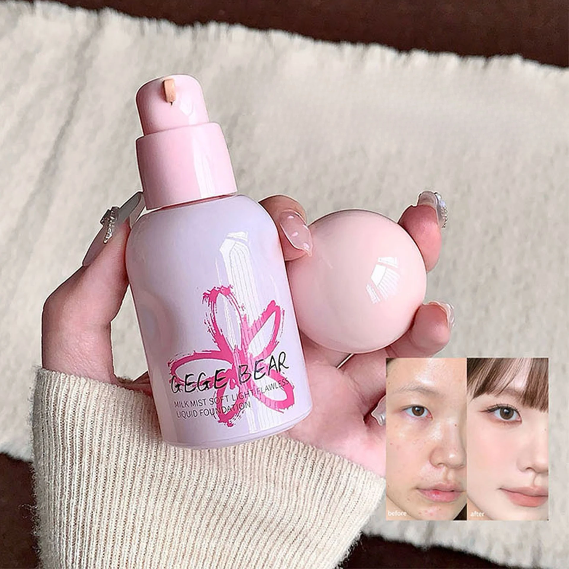 

Milk mist soft light flawless foundation concealer conceals pores easy to apply makeup even skin tone lasting foundation