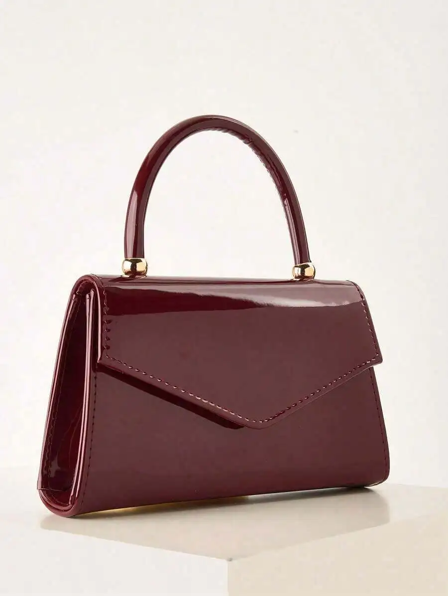 

Elegant Burgundy Patent Leather Envelope Handbag For Women