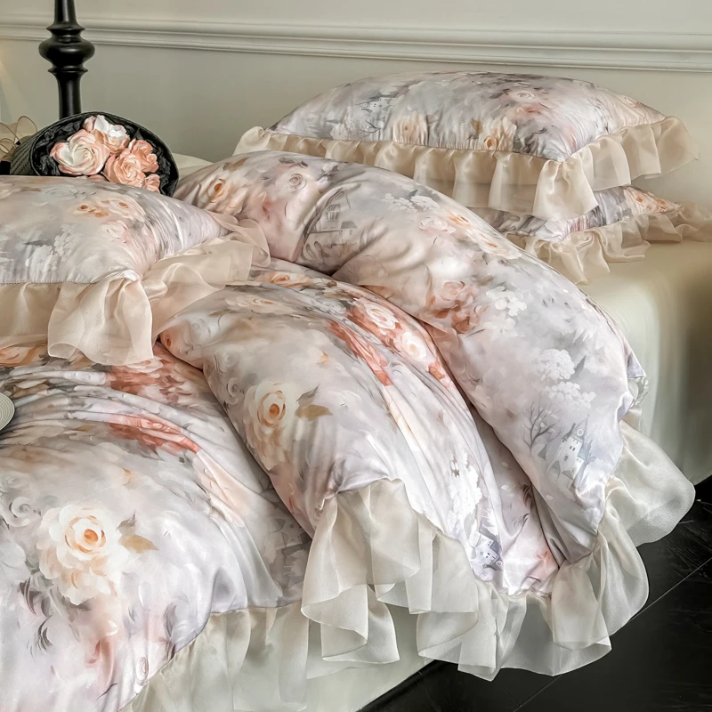 Aanpasbare Franse retro led coole Tencel zomer machinewasbare airconditioner dunne quilt dubbele ijszijde vierdelige set