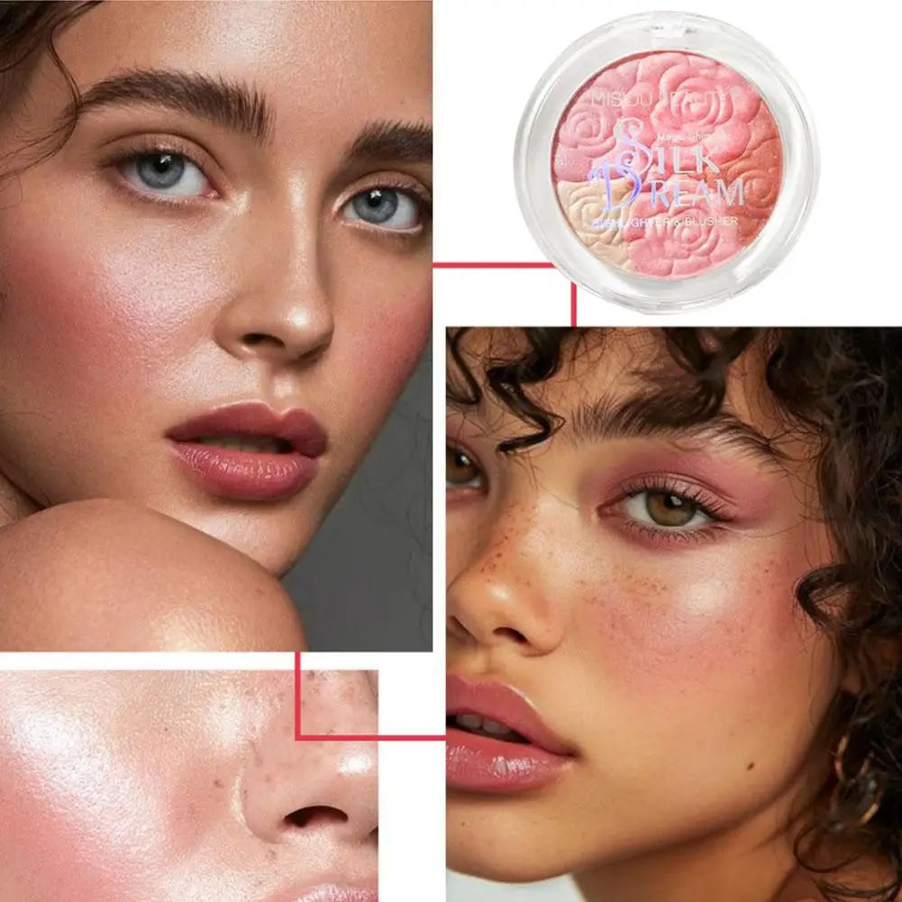 

Beauty Tri-color Relief Rose Petals Three-dimensional Pearlescent High-gloss Disk Integrated Flash Carved Blush Fine Capaci V2H5