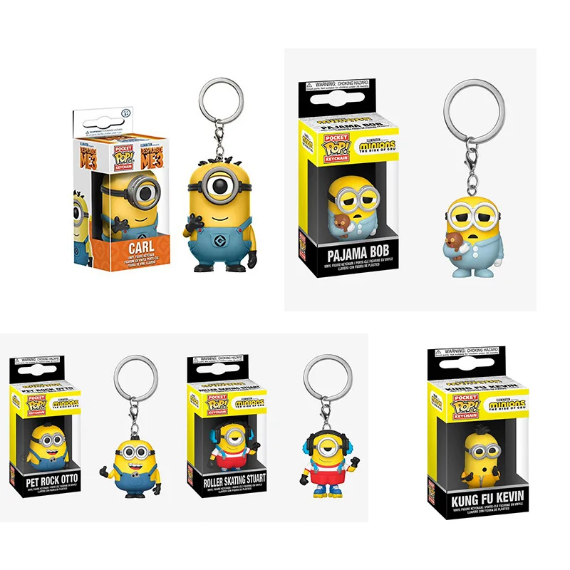 Funko Pocket Keychain Minions DESPICABLE ME Carl Agnes Pajama BOB Vinyl Action Figure Brinquedos Collection Model Toys for Kids