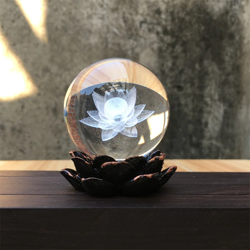 

2-5pc Wooden Lotus Shape Crystal Sphere Holder Resin Black Crystal Ball Display Stand Base Home Room Decoration