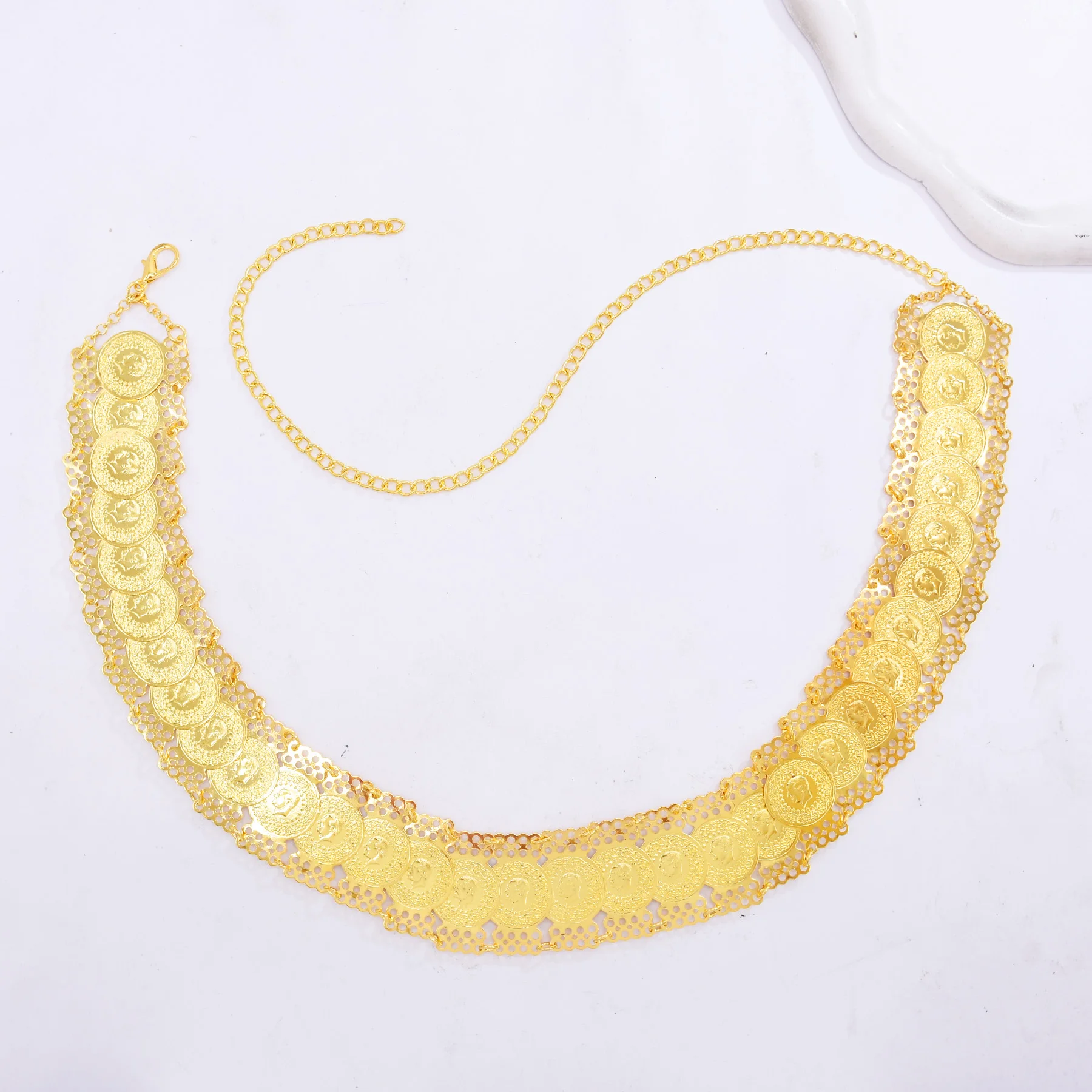 الذهبي طبقة واحدة عملات الخصر البطن سلاسل الأزياء العربية الشرق الأوسط الكردية الملابس العرقية حزام الجسم مجوهرات اكسسوارات