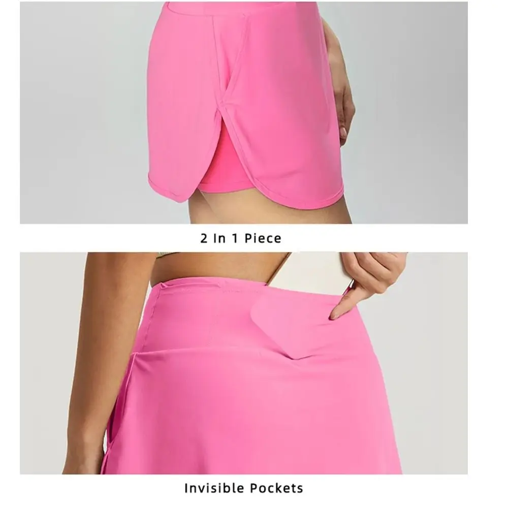 

Seamless Soft Women's Tennis Skirts with Phone Pocket Quick Dry Sport Golf Skirt Built-in Shorts Breathable Women Dress Yoga