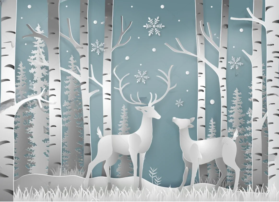 

Индивидуальные фотообои: Мультяшный зимний лес с лосями, для детской комнаты, детского сада, фоновое украшение стены, картина