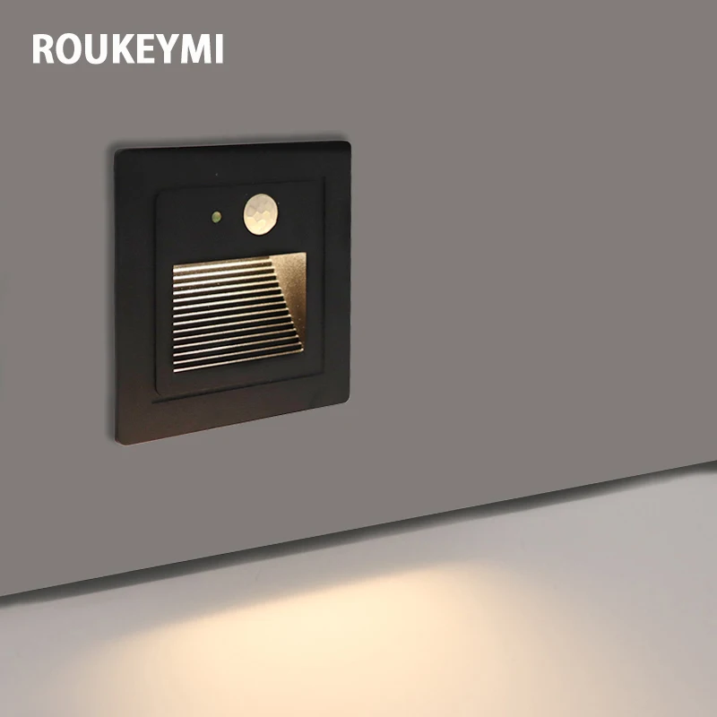 ROUKEYMI Interior Waterproof Staircase Light Aluminum Night Corner Sconce Fixture Home Outdoor Ressessed In Sensor Led Wall Lamp