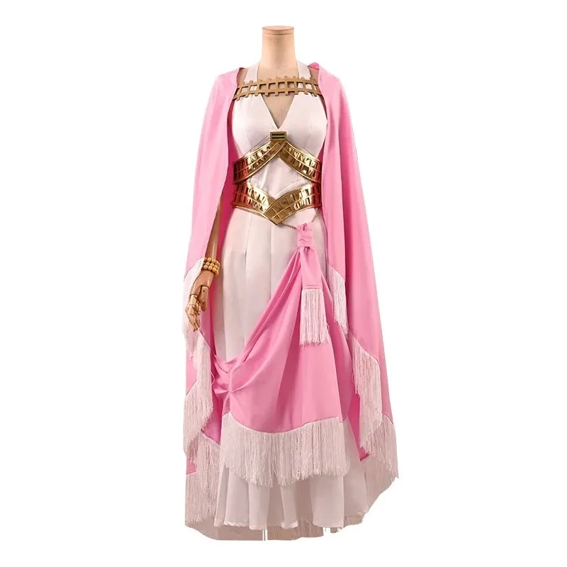 

Anime 1Piece Cosplay Nefeltari Vivi Princess Elegant Dresses Pink Cloak Halloween Role Play Costumes Wig Long Blue Hair Props