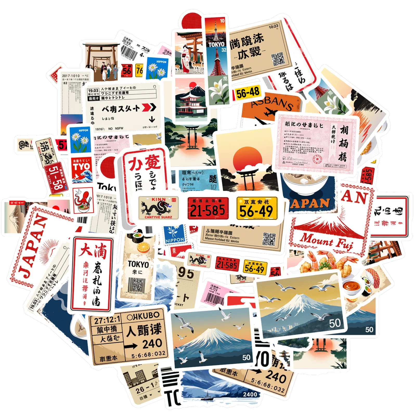 35 قطعة ملصقات تذكرة ثقافية الحد الأدنى ثقافة اليابان ملصقات المناظر الطبيعية الخلابة ملصقات القرطاسية لأجهزة الكمبيوتر المحمول دراجة نارية الأمتعة الهاتف