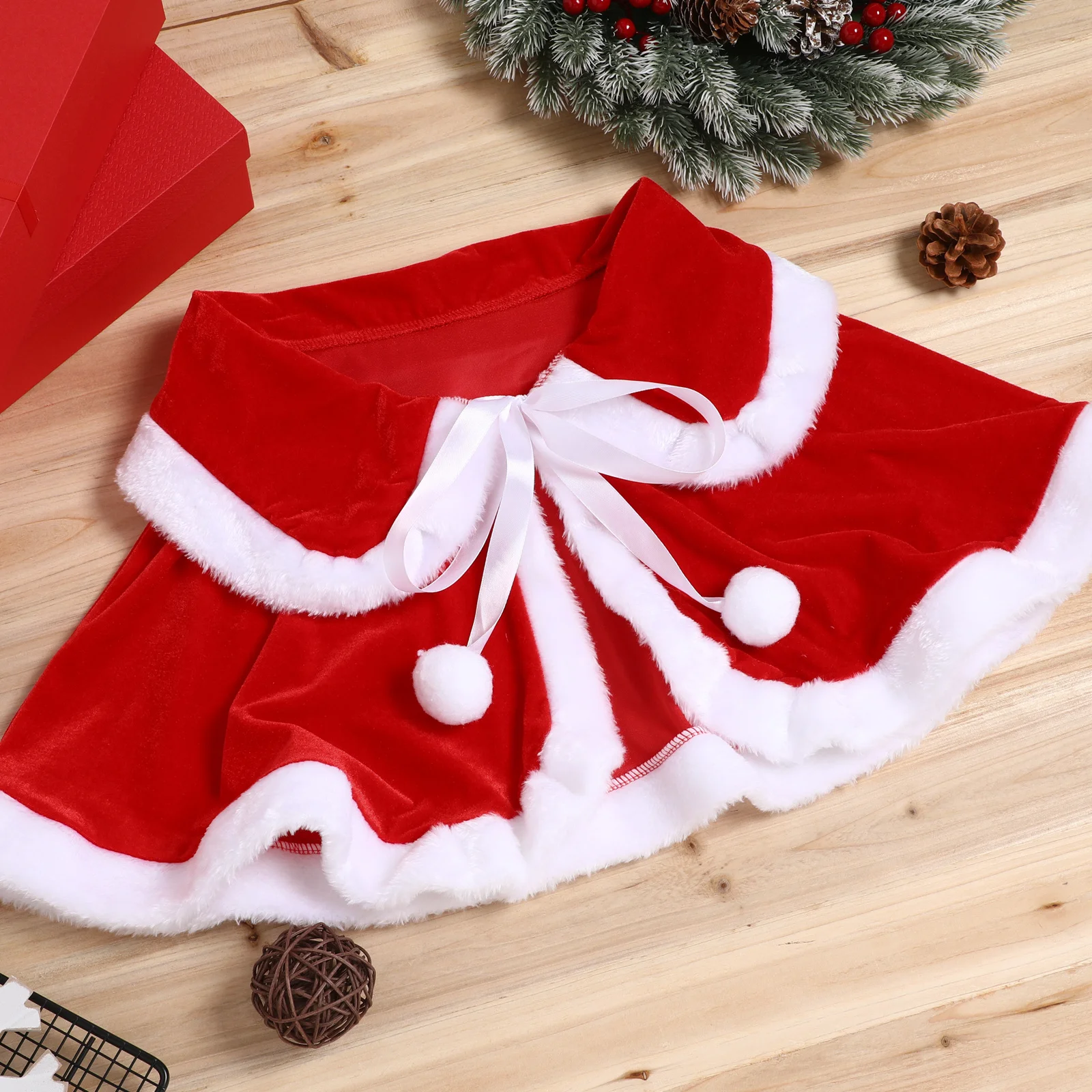 

Santa Cape for Women Vibrant Red Christmas Costume Warm Short Shawl Holiday Party Outfit Winter Cosplay Accessory