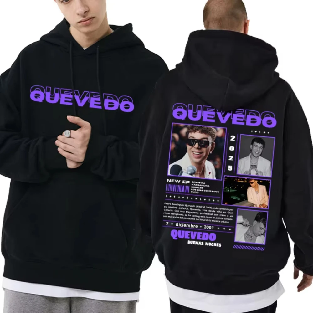 

Рэп-певица QUEVEDO 2025BUENAS NOCHES Tour Толстовка Осень Зима Мужская Женская Модная Хип-хоп Повседневная Ретро Хлопковая Уличная Одежда