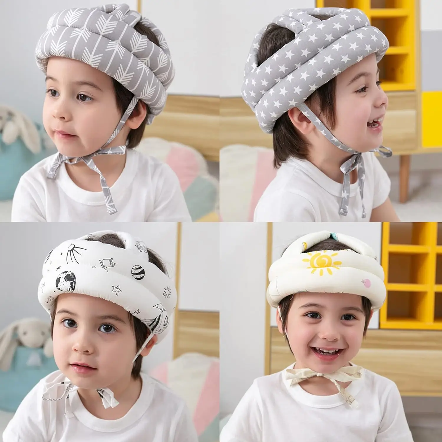 Infant Baby Soft No Bumps Head Protective Hat Adjustable Head Cushion Bumper Bonnet for Crawling Walking