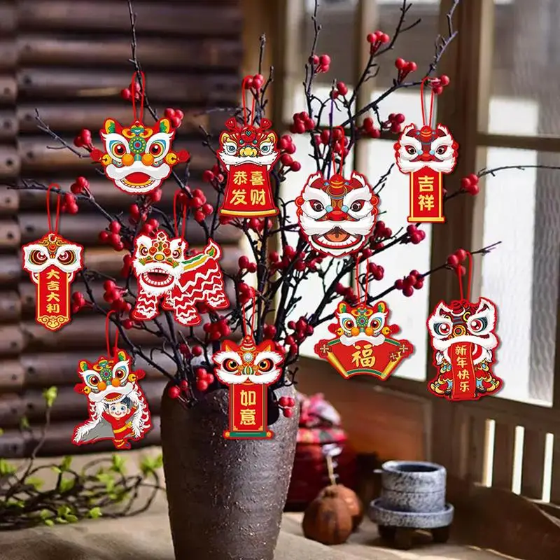 10 Pcs/Set Chinese Dance Lion Hanging Decor exquisite Paper Lion Dance Hanging Tag Pendant Chinese Lunar New Year Decoration