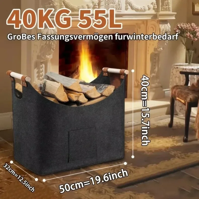 Large Capacity Foldable Firewood Storage Basket Bin for Fireplace Stove Clothes Household Organizer