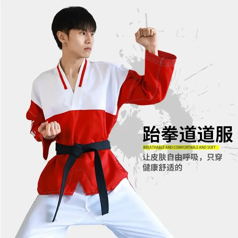 

Униформа для тхэквондо для детей и взрослых, из хлопка, с сертификацией WTF, для начинающих мужчин и женщин, с коротким рукавом, с длинным рукавом, для тренировочных соревнований