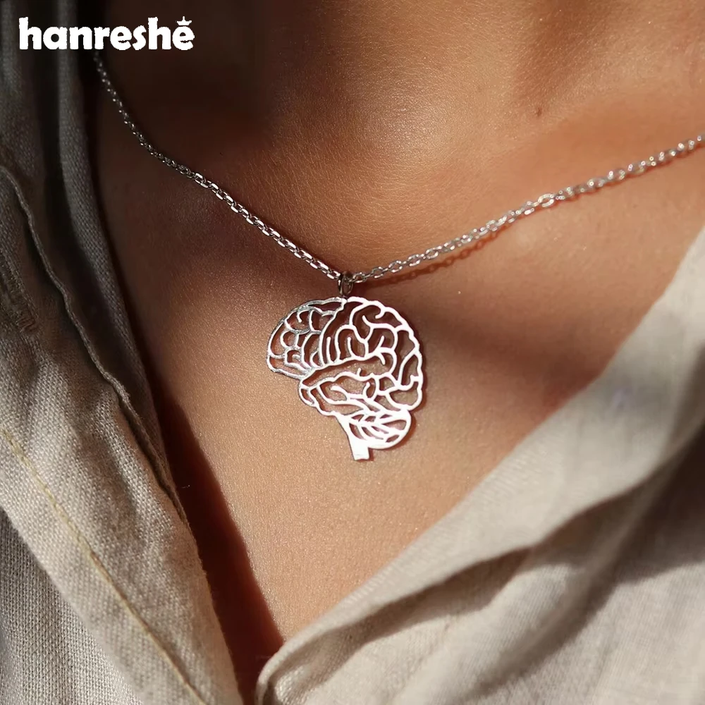 Hanreshe Silver Color Brain Pendant Medical Necklace Anatomy Biology Jewelry Accessories Trendy Necklaces for Doctors Nurse Gift