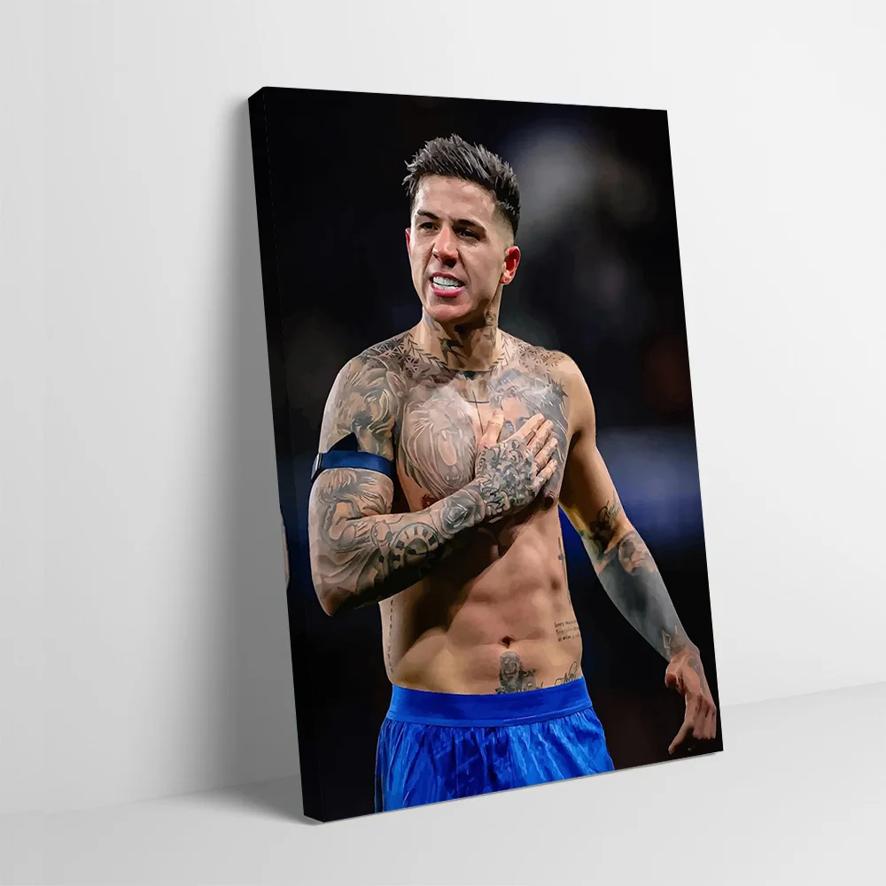 Football Player Enzo Fernandez With Tattoos Poster Customizable Printed Canvas Painting Wall Art Gift for Home Decor Wand Deko