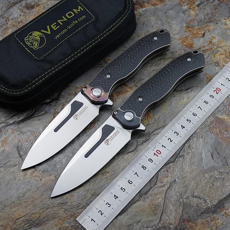 VENOM BONE DOCTOR M390 Titanium CF Flip Folding Knife Outdoor Camping CS Multi-function Hunting Survival Pocket Kitchen Fruit Kn