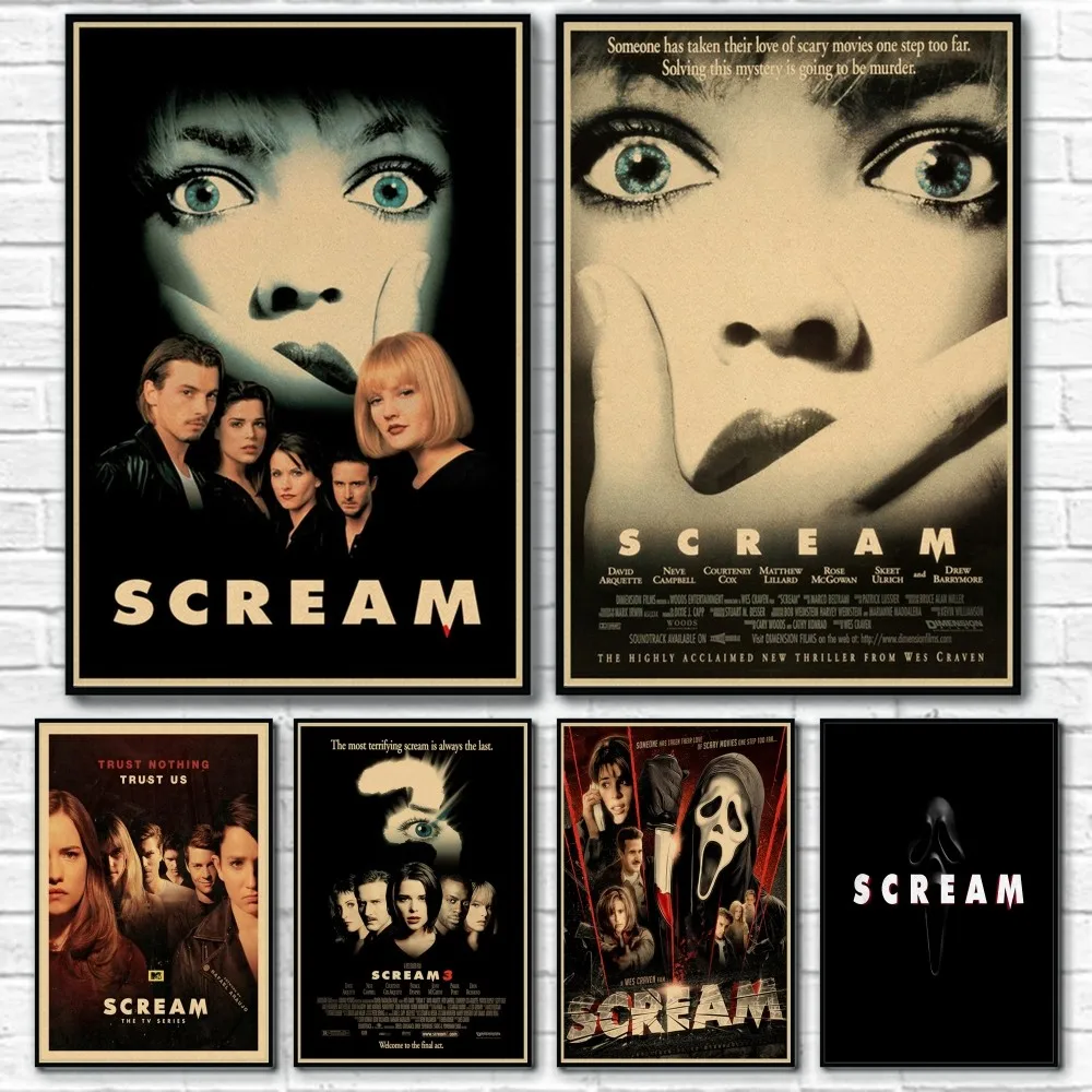 

Classic Horror Thriller Movie S-ScreaM Retro Poster Sticky Wall Art Printing Waterproof Home Living Bed Room Bar Aesthetic Decor