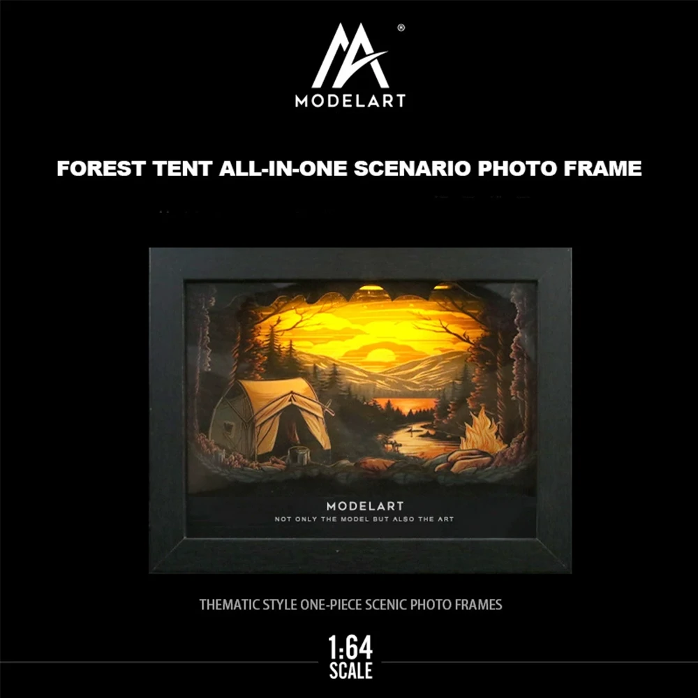 moreart-modele-de-voiture-a-l’echelle-1-64-cadre-de-diorama-integre-representant-une-tente-de-foret-œuvre-d’art-en-3d-modele-de-scene-illuminee-presentoir-de-scene-pour-collection-de-modeles-en-metal