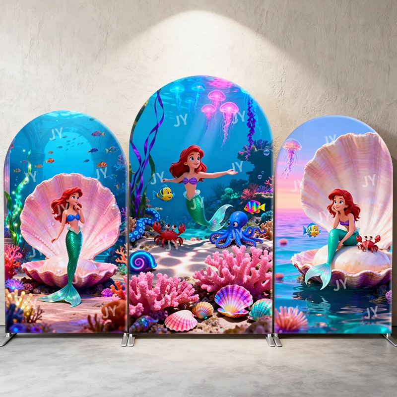

The Little Mermaid Ariel Arch Backdrop Cover Underwater Sea Theme Party Decor Photo Booth Background Girls Celebration Supplies