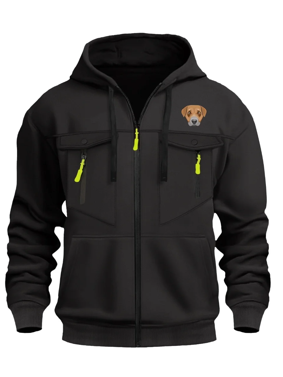 

Dog-printed men's slim-fitting and fashionable sports zipper sweatshirt, casual outdoor sports clothing men's solid-color jacket