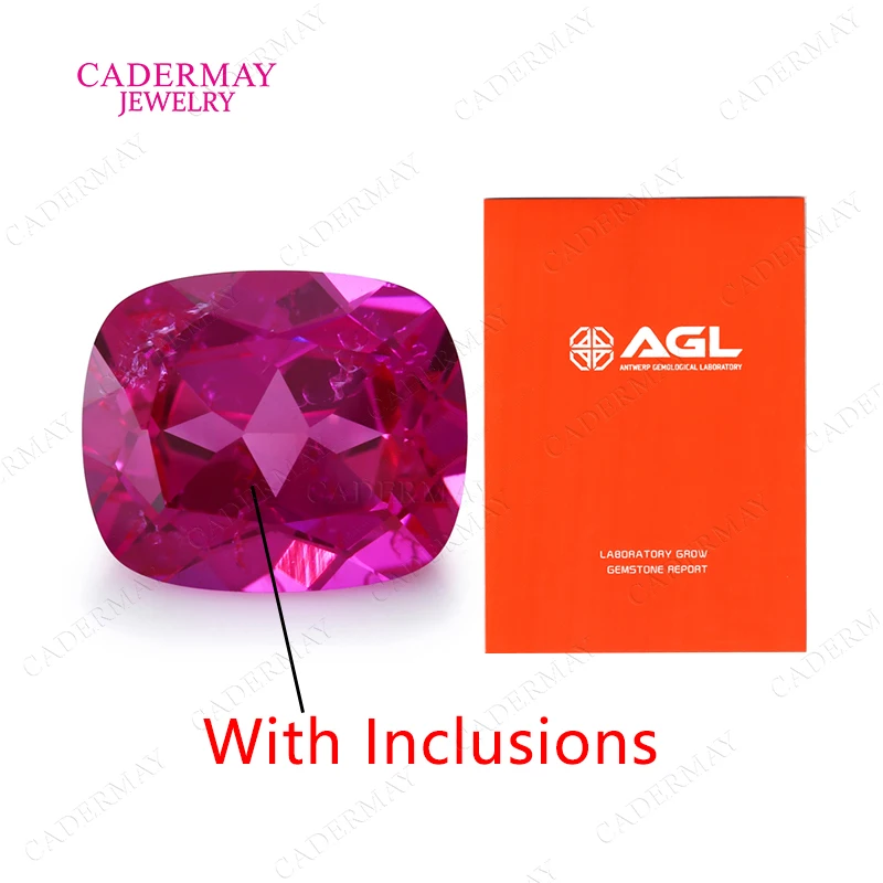 Cadermay AGL Rose Pink Ruby Gemstones Inclusions 4x6mm-12x16mm Elongated Cushion Hot Pink Lab Grown Ruby for Jewelry Making