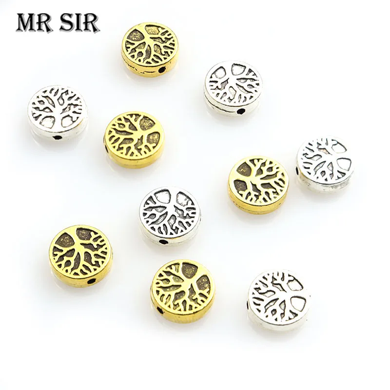 Cuentas espaciadoras de árbol de la vida, abalorios redondos con forma de Pie, Color dorado/plateado antiguo, cuentas sueltas para fabricación de joyas, accesorios de pulsera, regalo de 20 piezas