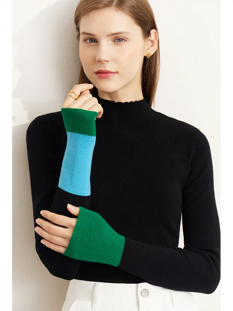 Amii Minimalism Winter Warm Sweaters for Women 2024 Fashion Turtleneck Knitted Patchwork Office Lady Jumper Sweater 12241127
