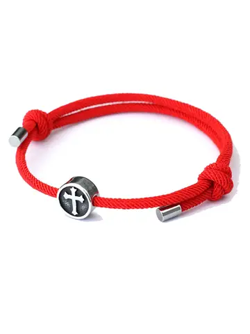 Vintage Mens Bracelet Rope Stainless Steel Viking Cross Braslet Sliding Adjustable 3mm Marine String Braclet Accessories Hombre