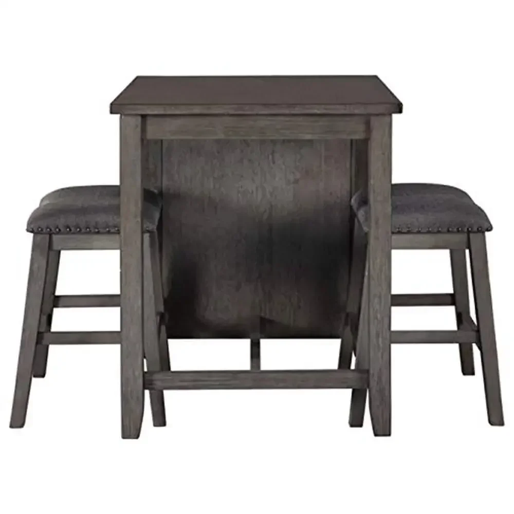 Juego de mesa de comedor gris de 25 pulgadas de alto con 2 taburetes de bar y almacenamiento Diseño de estilo de vida informal Chapa de acacia Solución para espacios pequeños Fácil